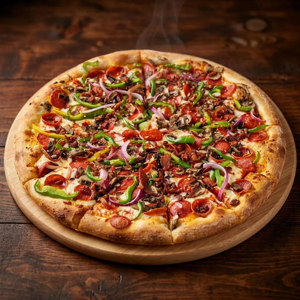 Loaded deluxe combination pizza at Pizza Loco Sherwood Park, AB