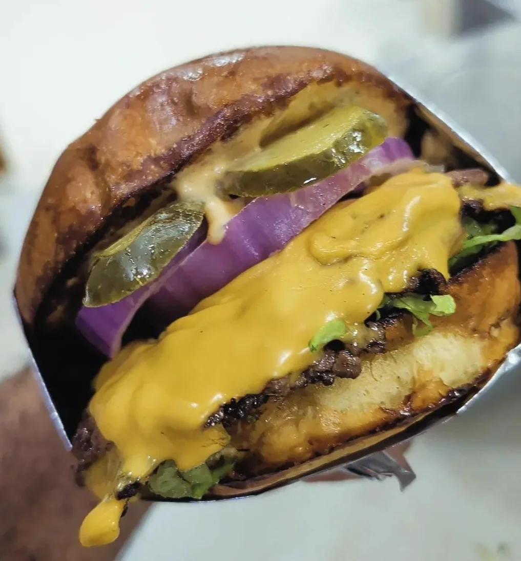 Angus smash burger with fries at Pizza Loco in Sherwood Park, AB